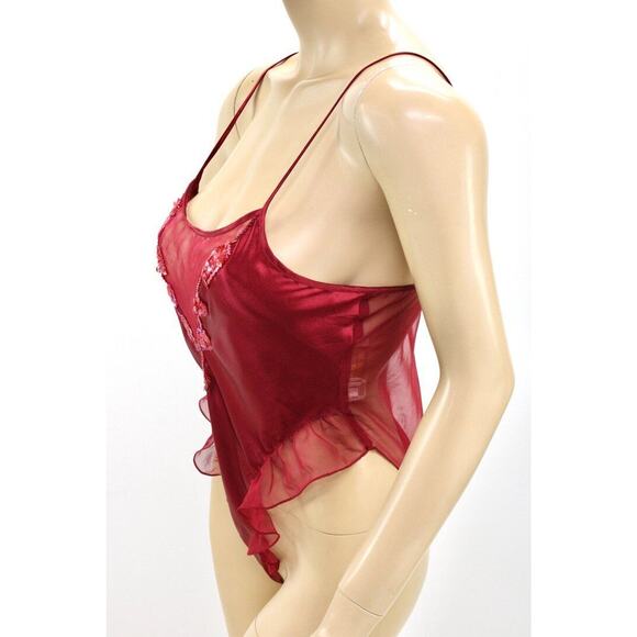 Vtg Victorias Secret Satin Teddy Nightie High Leg Sheer Flounce S Snap Crotch - Picture 2 of 10